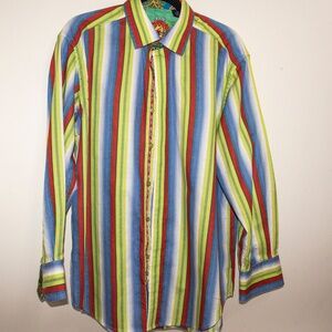 VINTAGE ROBERT GRAHAM LONG SLEEVE SHIRT FEATURING BOLD COLORS - SIZE X-LARGE